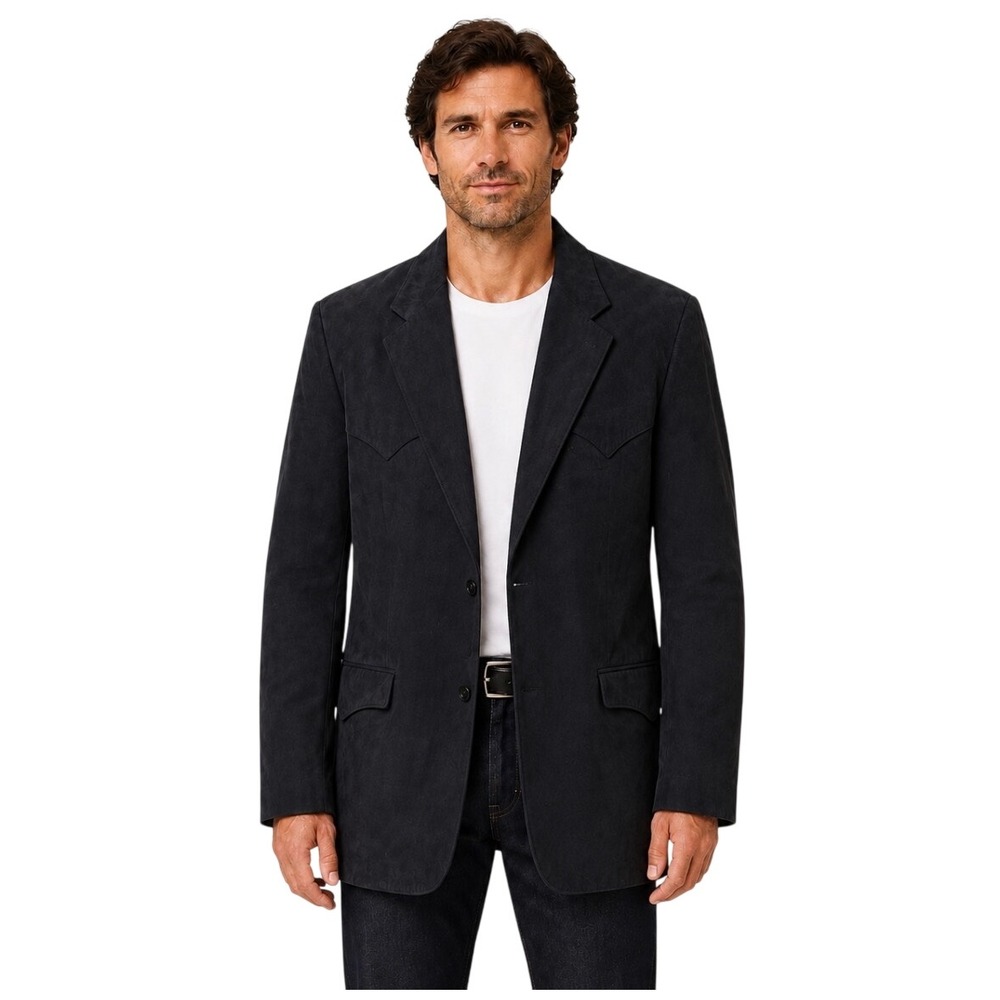 Circle S Mens Western Blazer Sport Coat Black Faux Suede Rancher Jacket 44L